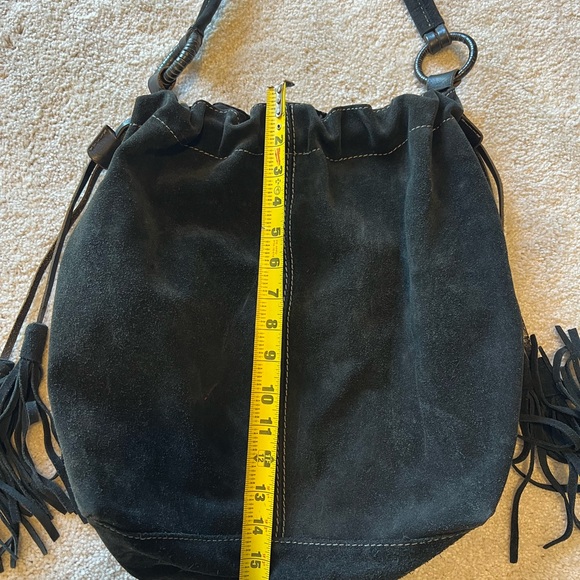 Vintage Lucky Brand Black Suede Leather Hobo Bag Purse 90s/Y2k fringe tassels - Picture 10 of 12